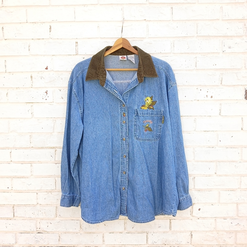 Vintage Looney Tunes Tweety Denim Shirt XL